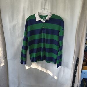 Thereabouts Boys Youth Size 14/16 Green and Blue Striped  Long Sl Rugby Shirt